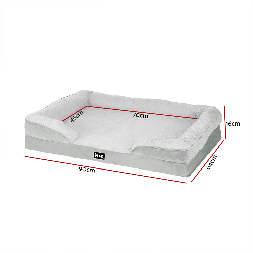 i.Pet Grey Memory foam pet bed 90x64x16cm