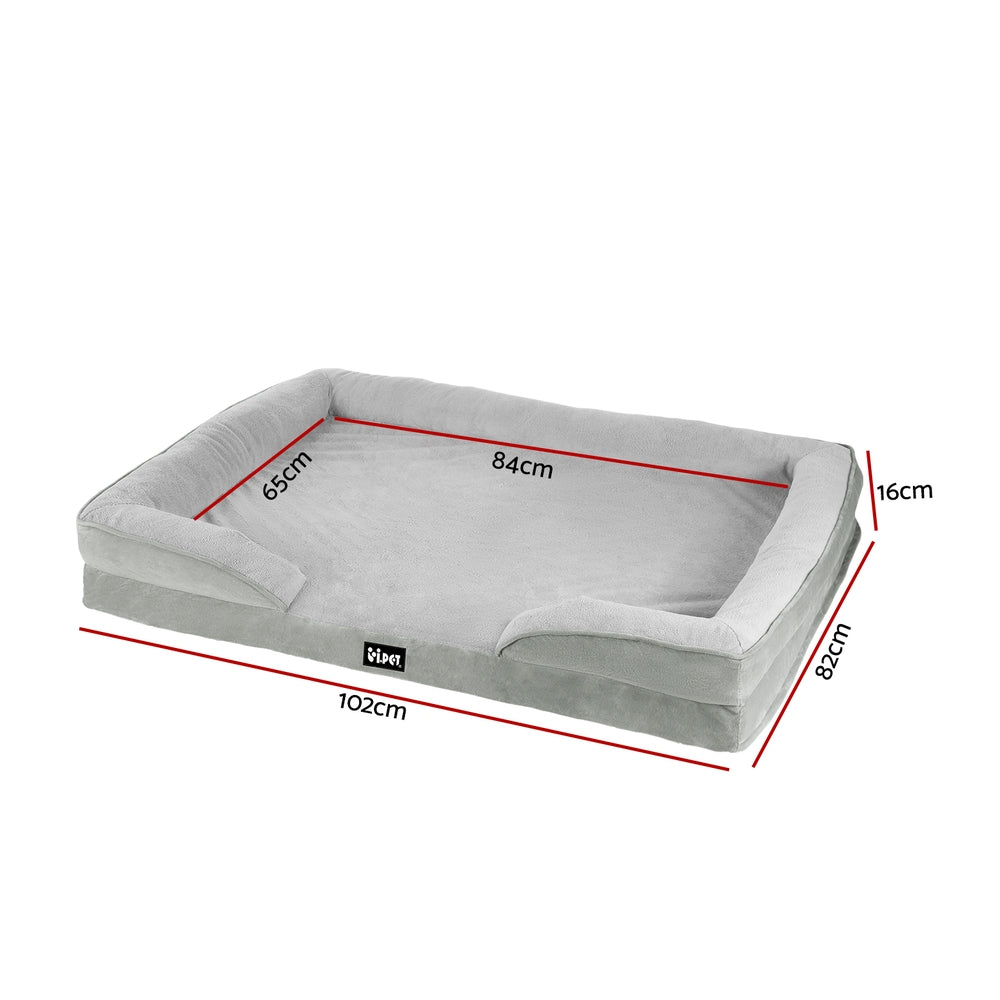 i.Pet Grey Memory foam pet bed 102x82x16cm