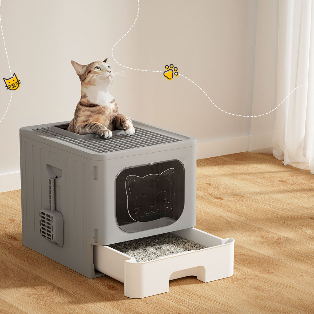 i.Pet Enclosed Cat Litter Box Grey