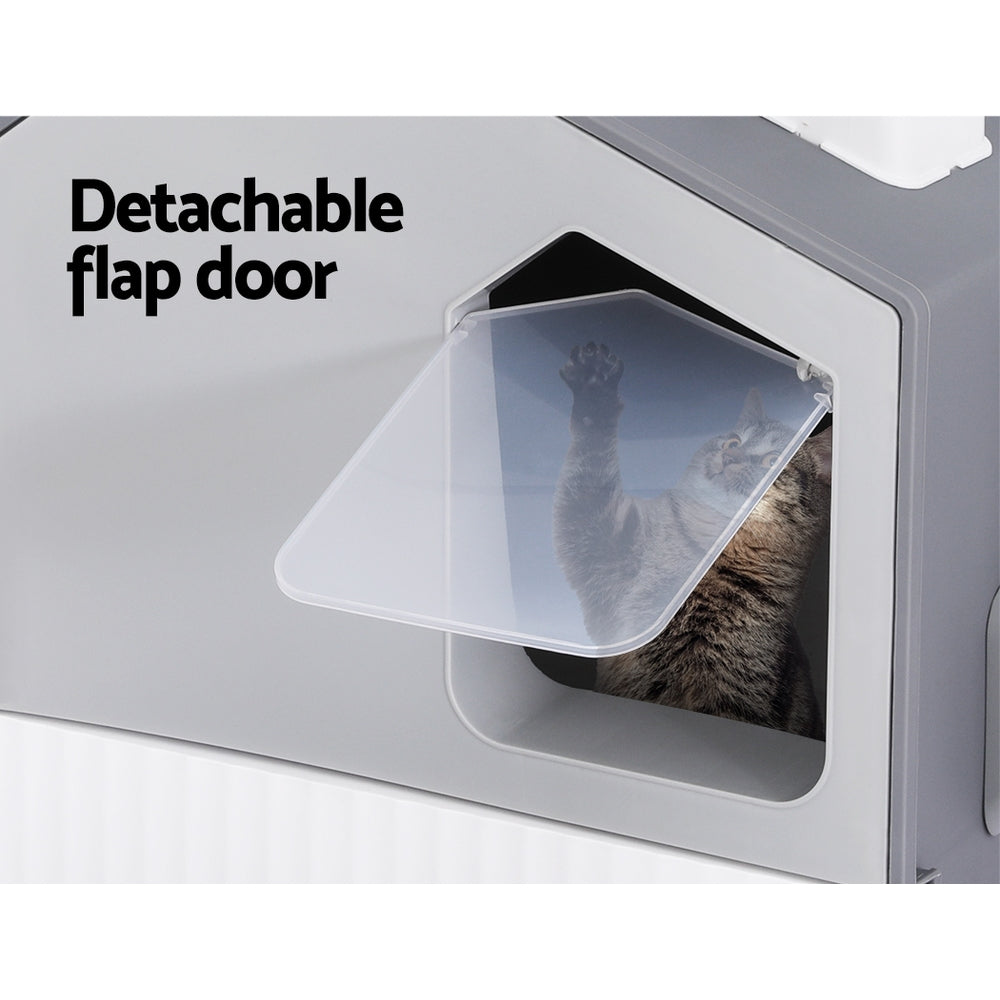 i.Pet Enclosed Cat Litter Box House Grey