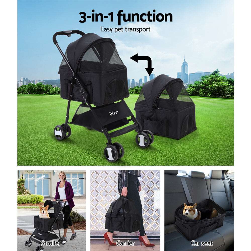 i.Pet Foldable Pet Stroller Black