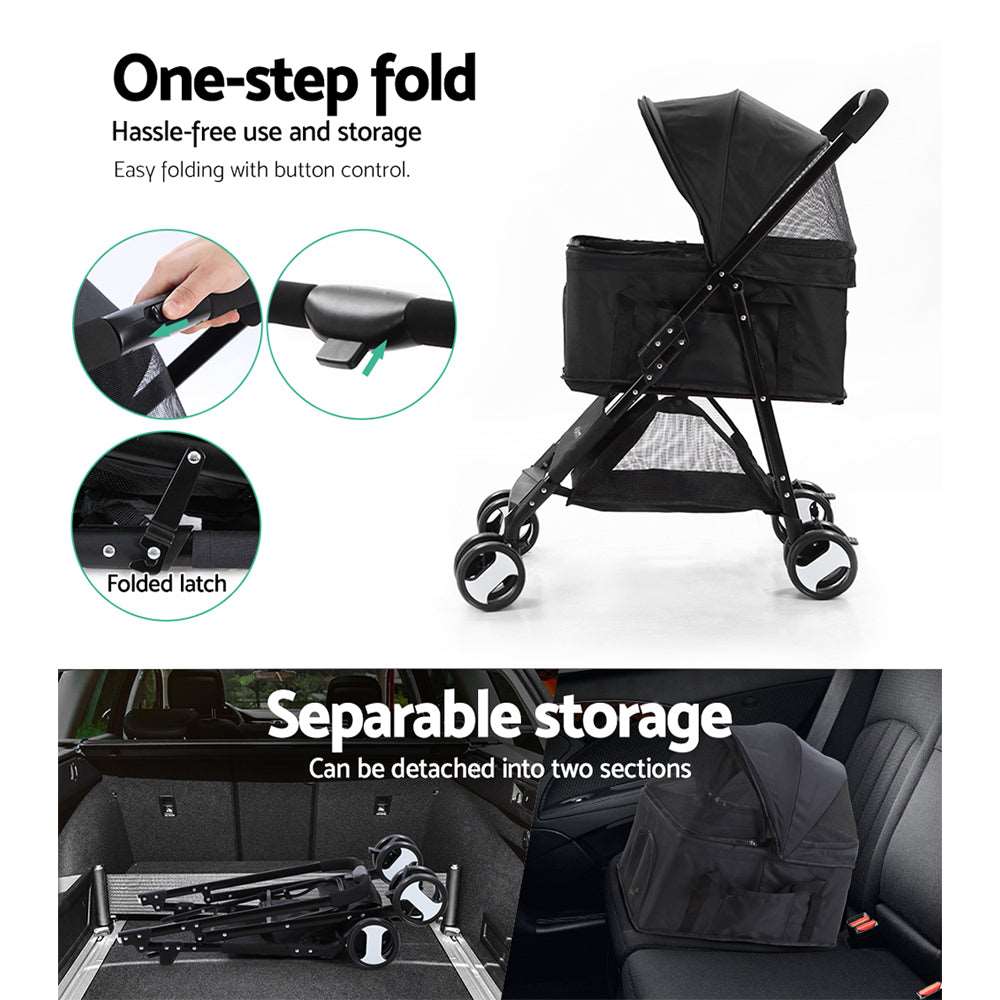 i.Pet Foldable Pet Stroller Black