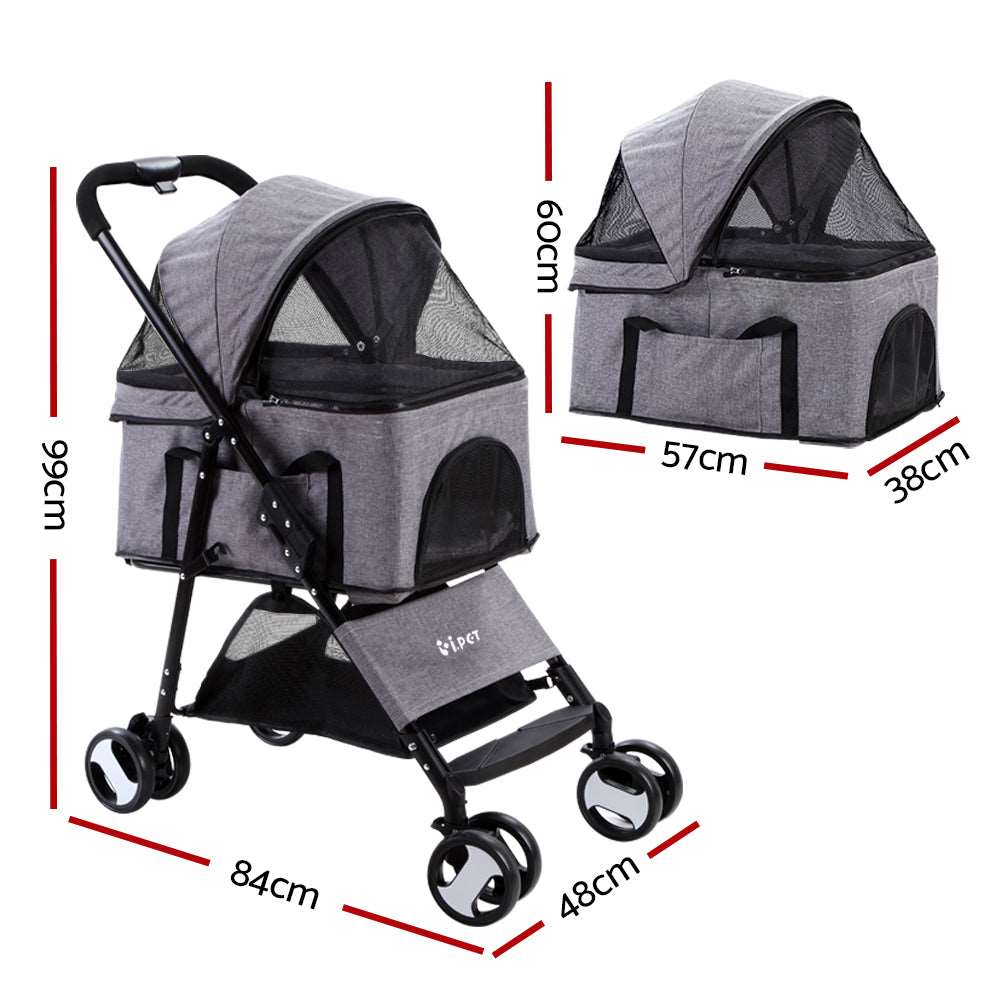 i.Pet Foldable Pet Stroller Grey