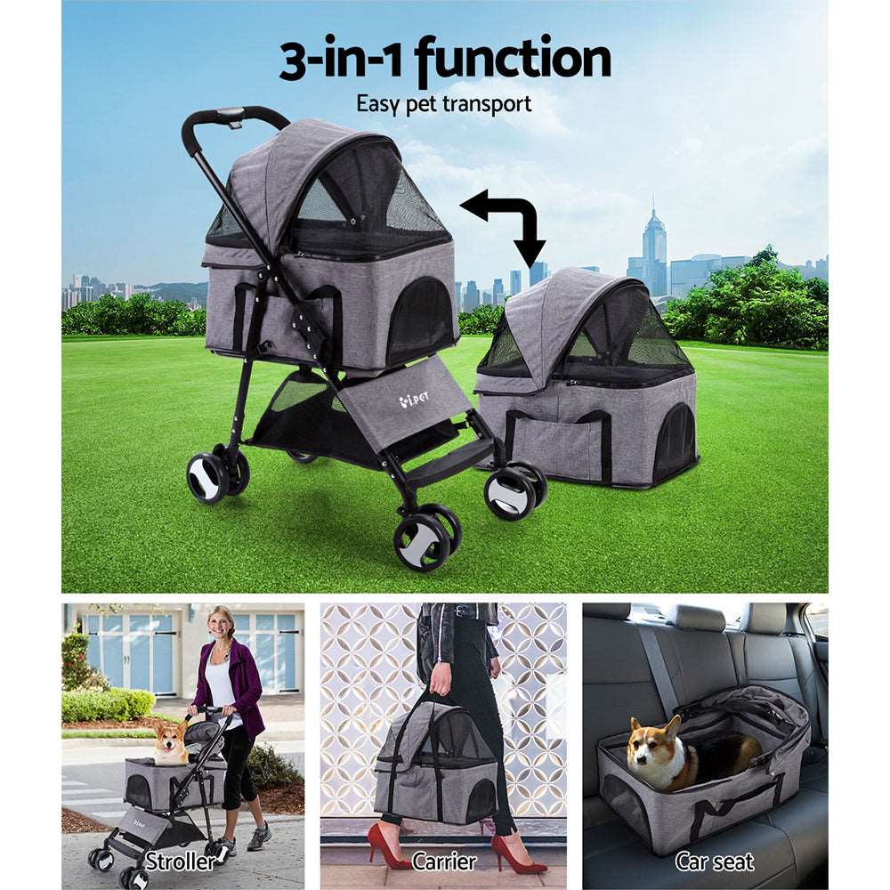 i.Pet Foldable Pet Stroller Grey