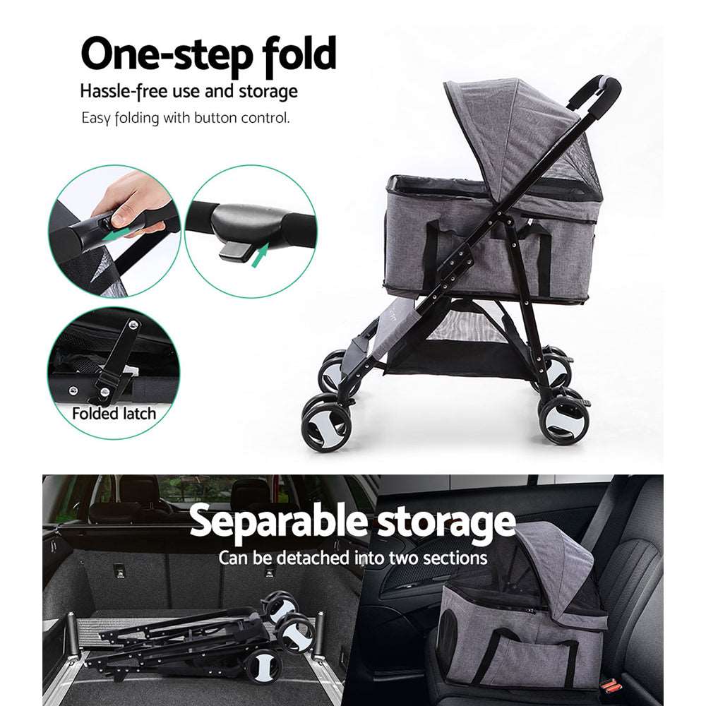 i.Pet Foldable Pet Stroller Grey