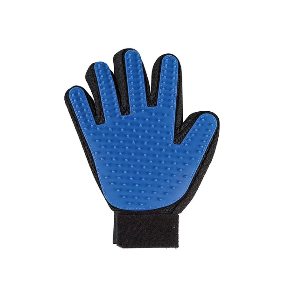 blue and black massage and grooming glove